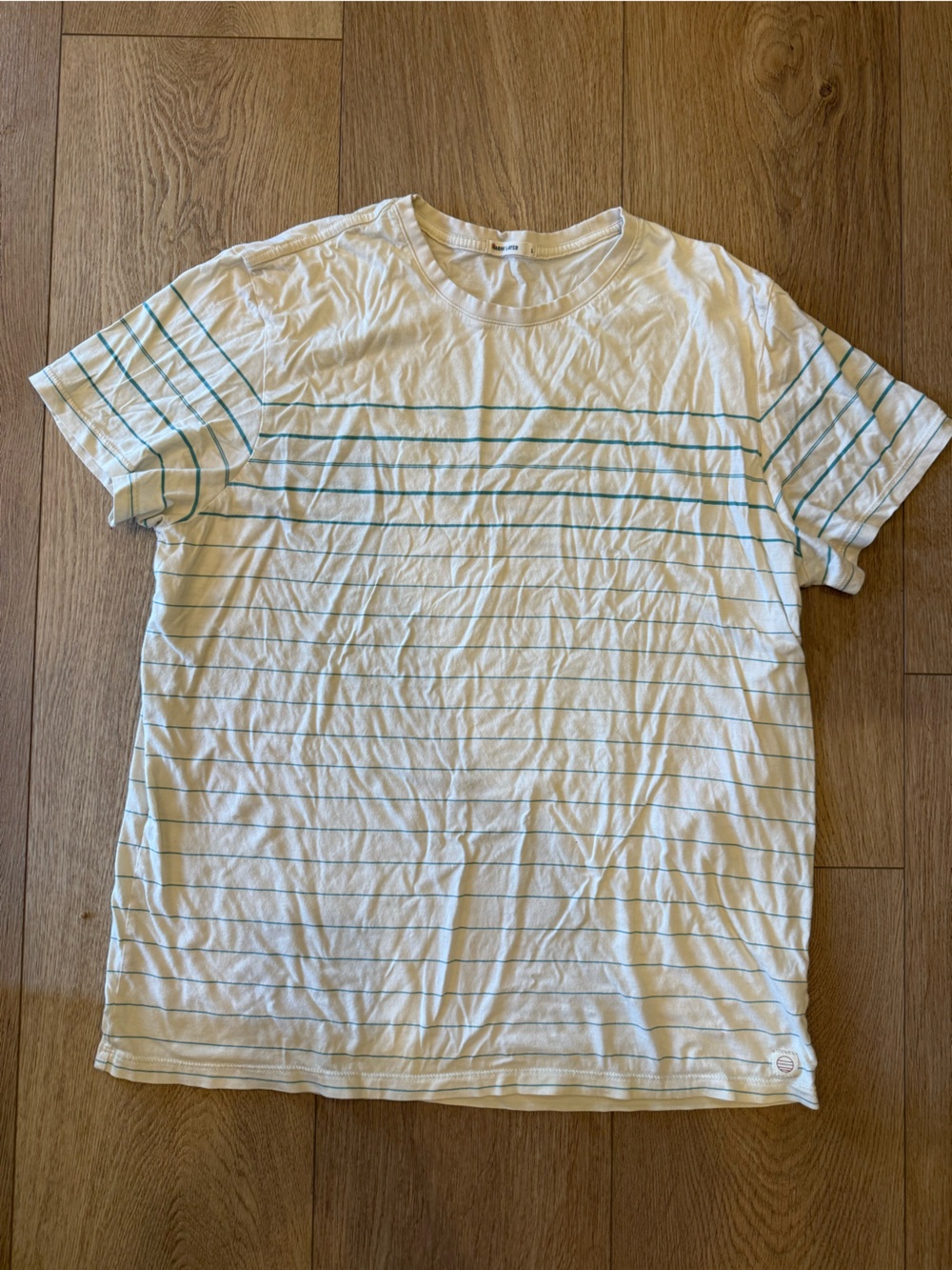 Marine Layer Men’s Large Cream Teal Striped Crewneck T-Shirt